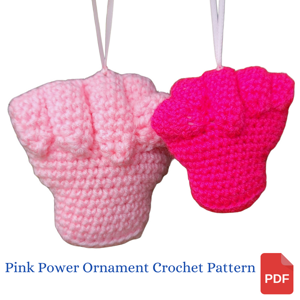 Pink Power Fist Christmas Tree Ornament Crochet Pattern