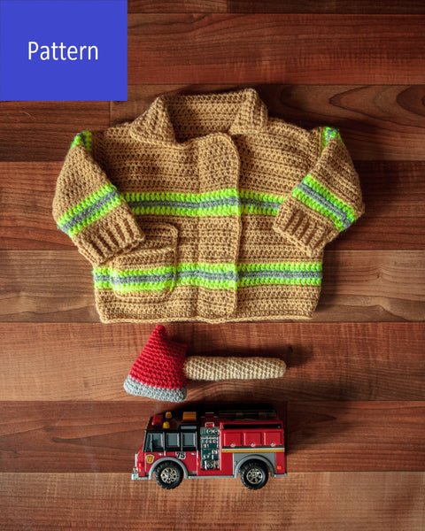 Baby Firefighter Sweater Crochet Pattern with Axe Rattle Crochet Pattern - My Fingers Fly