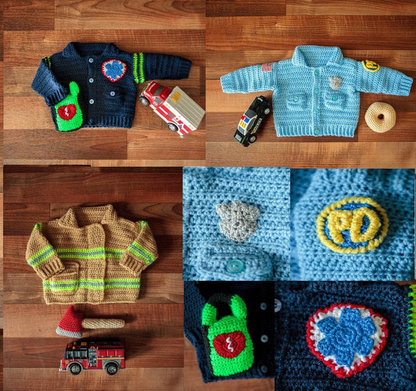 Baby Firefighter Sweater Crochet Pattern with Axe Rattle Crochet Pattern - My Fingers Fly