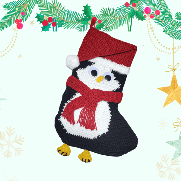 Penguin Christmas Stocking Crochet Pattern - My Fingers Fly