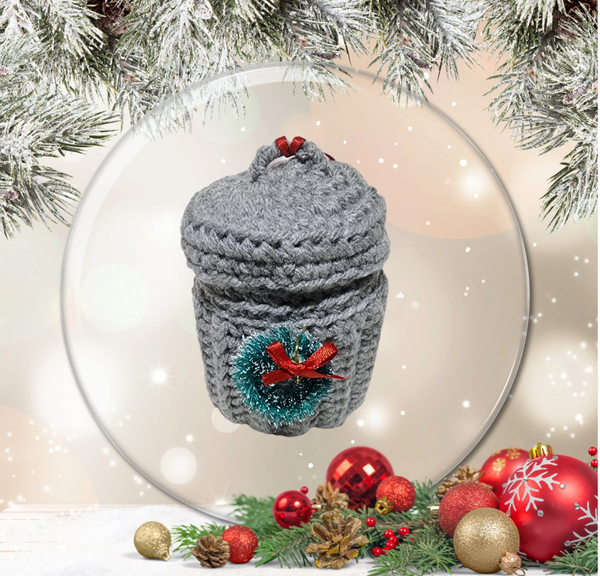 Trash Can Ornament, Handmade Crochet